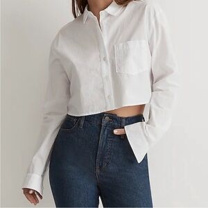 ▫️Madewell Poplin Oversized Supercrop Ex-Boyfriend Shirt, White